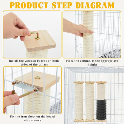 Aliceset 3 Pack Cat Scratching Post for Crate Cage 13 Inch Wooden Sisal Cage Mounted Scratching Post with Self Groomer and Massager for Grinding Claws and Climbing4