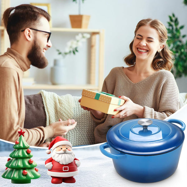 6 Qt Enameled Cast Iron Dutch Oven Pot with Lid，Oven Safe up to 500° F, Heavy-Duty Non-Stick Dutch Oven with Dual Handles for Bread Baking, Fry Foods, Braising, Stews, Roasting (Blue)9