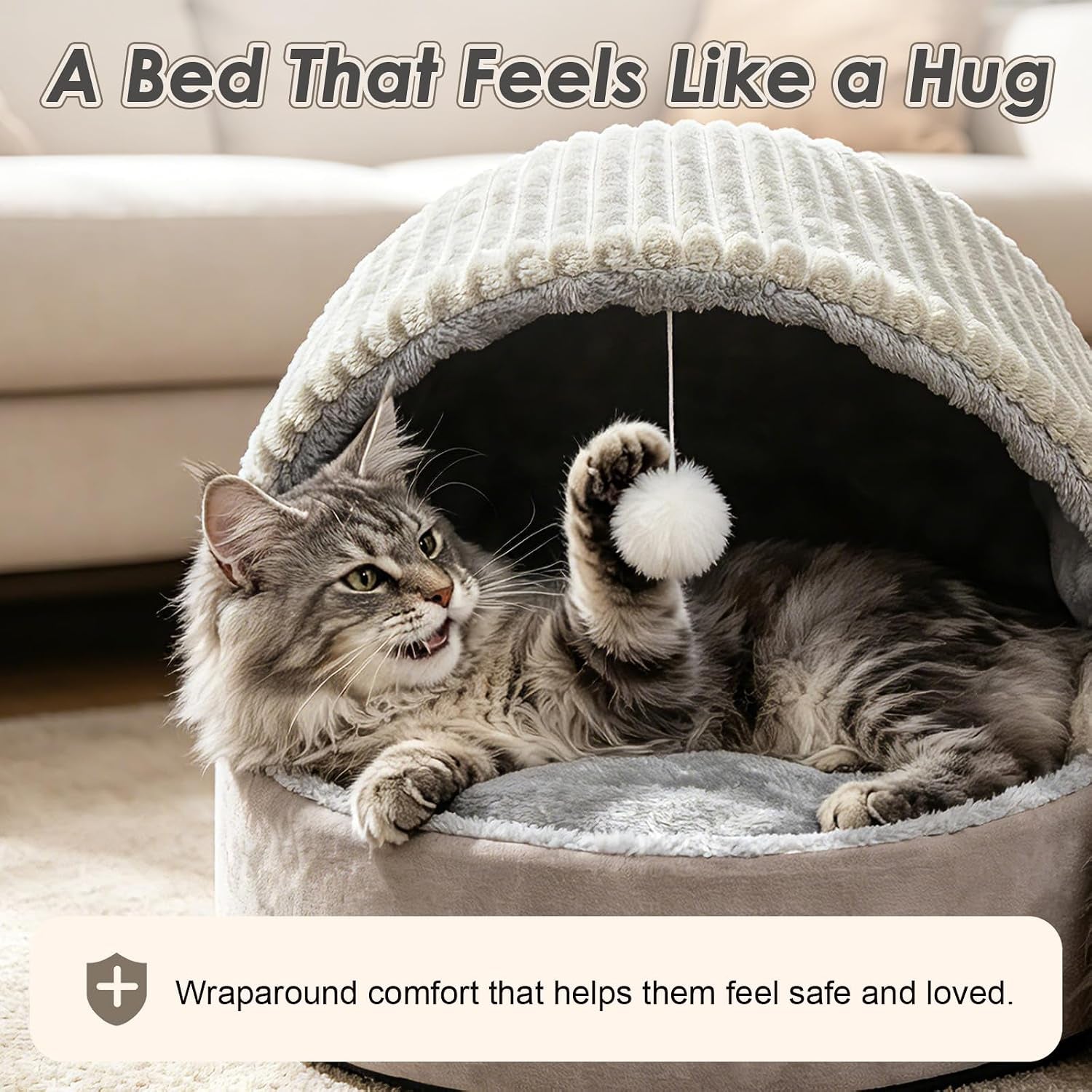 cat-bed-cave-with-pillow-cat-toys-cat-bed-for-indoor-cats-dog-17-7in-up-to-15-lbs-dual-sided-cushion-reversible-comfort-for-all-seasons-semi-enclosed-design-machine-washable-grey