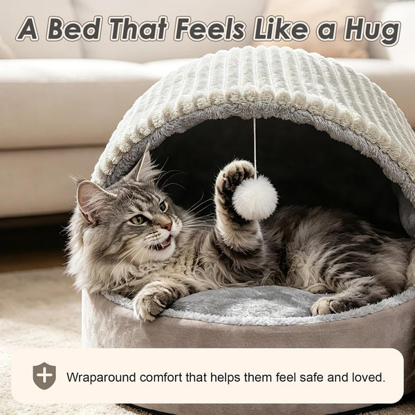 Cat Bed Cave with Pillow & Cat Toys, Cat Bed for Indoor Cats & Dog | 17.7In, up to 15 Lbs, Dual-Sided Cushion, Reversible Comfort for All Seasons, Semi-Enclosed Design, Machine Washable, Grey5
