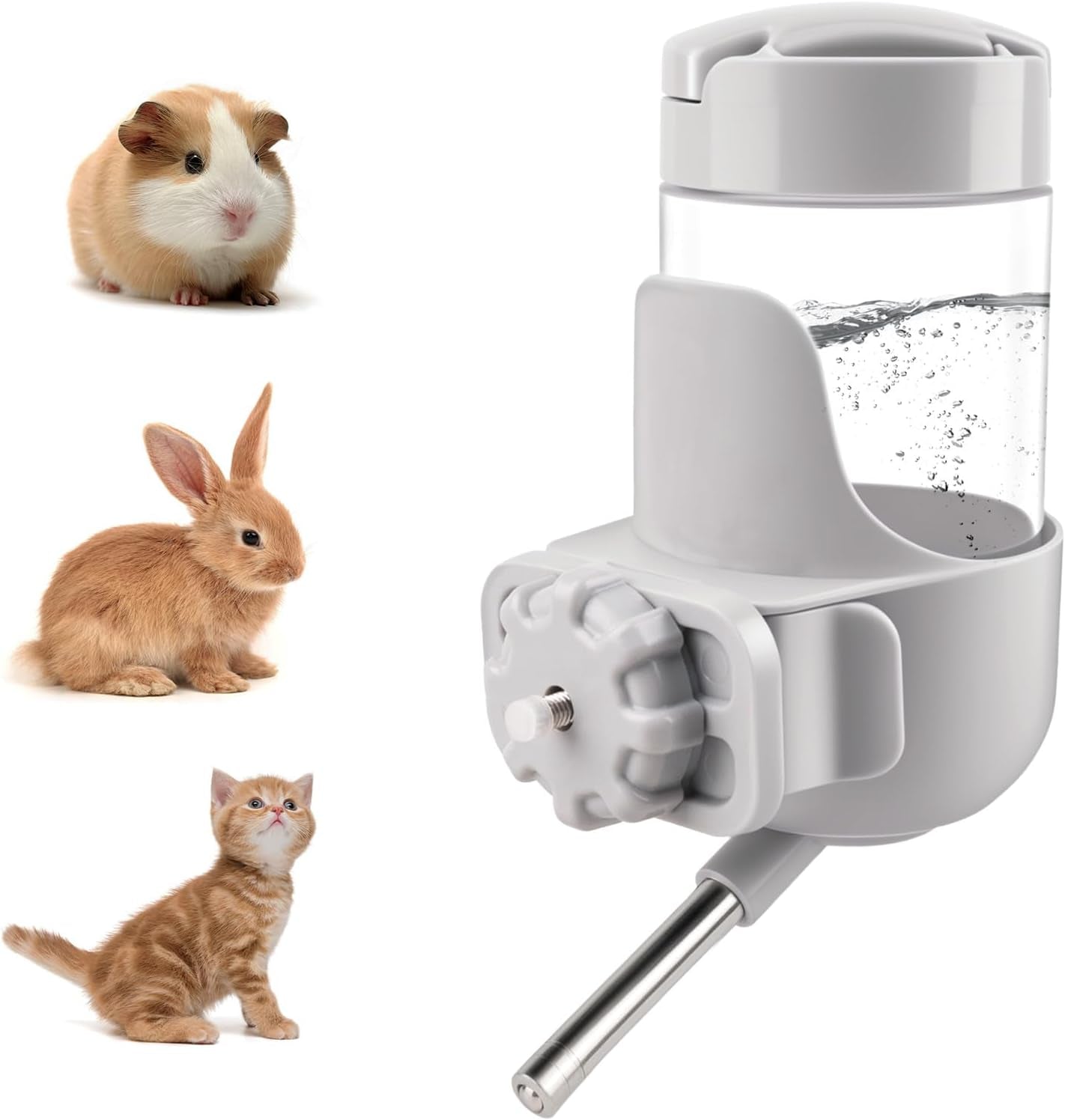 depets-guinea-pig-water-bottle-no-drip-12-oz-small-animal-water-dispenser-top-refill-cage-water-bottle-with-screw-fastener-abs-material-for-rabbit-hamster-rat-ferret-kitten-gray