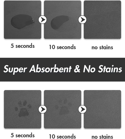 Montvoo-Absorbent Pet Feeding Mat-No Stains Pet Mat for Food and Water Bowl-Quick Dry Cat & Dog Food Mat Water Dispenser Mat-Pet Supplies Mat-Dog Water Bowl Mat for Messy Drinker,（Darkgrey,12"X19"）2