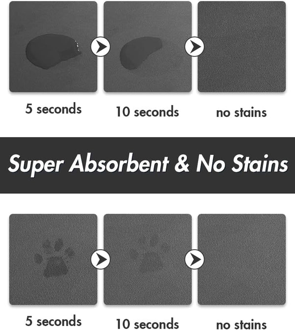 Montvoo-Absorbent Pet Feeding Mat-No Stains Pet Mat for Food and Water Bowl-Quick Dry Cat & Dog Food Mat Water Dispenser Mat-Pet Supplies Mat-Dog Water Bowl Mat for Messy Drinker,（Darkgrey,12"X19"）2
