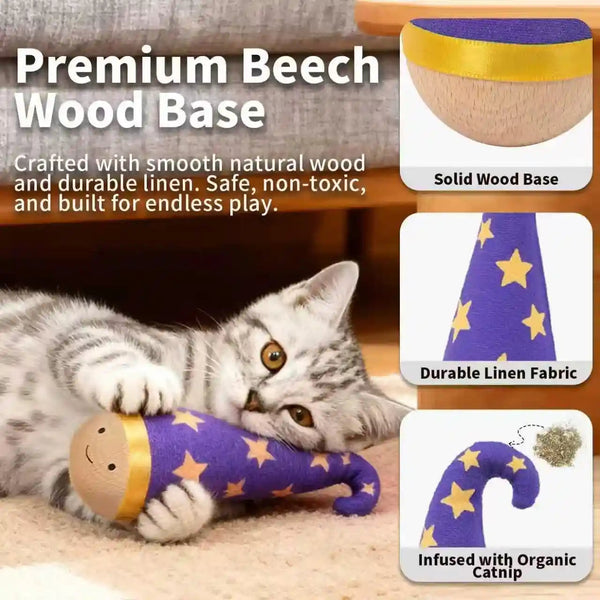 Lulu'S World Solid Wood Wobbler Cat Toy with Catnip for Cats | Cat Punching Bag,360° Irregular Motion, Noiseless Physical Drive, Hardwood Construction, Rounded Finish4