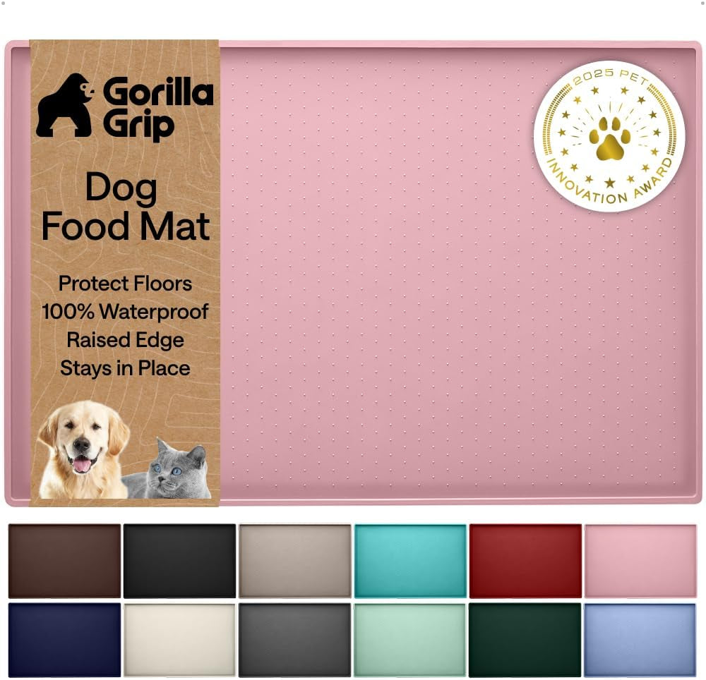 gorilla-grip-100-waterproof-raised-edge-bpa-free-silicone-pet-feeding-mat-dog-cat-food-mats-contain-spills-protects-floors-placemats-for-cats-and-dogs-water-bowl-18-5x11-5-gray