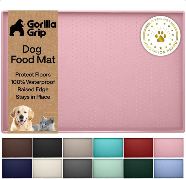 GORILLA GRIP 100% Waterproof Raised Edge BPA Free Silicone Pet Feeding Mat, Dog Cat Food Mats Contain Spills Protects Floors, Placemats for Cats and Dogs Water Bowl, 18.5X11.5, Gray16