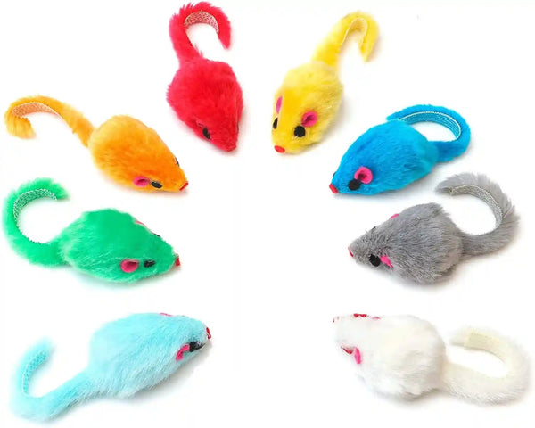 CHIWAVA 36PCS 4.1'' Furry Cat Toy Mice Rattle Small Mouse Kitten Interactive Play Assorted Color8