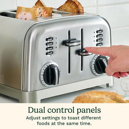 Toaster, Extra-Wide Slots, Stainless Steel, 4-Slice | Bagel, Pastry & Bread Toaster with Defrost/Reheat Functions, 6-Setting Browning Dials & a Slide-Out Crumb Tray, CPT-180P15