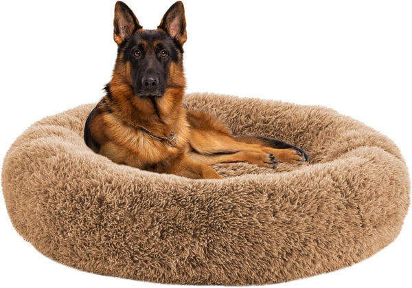 Calming Dog Beds for Large Dogs, Faux Fur Donut Cuddler Dog Bed, round Fluffy Pillow, Washable Pet Bed for Dogs up to 80Lbs, 36Inch10