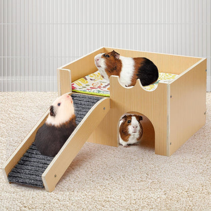 MEWTOGO Upgraded Sturdy Wooden Guinea Pig Castle with Stairs & Mat | Easy to Assemble, Sturdy, Playing Hiding House, for Hamsters Bunny Chinchillas Small Animals8