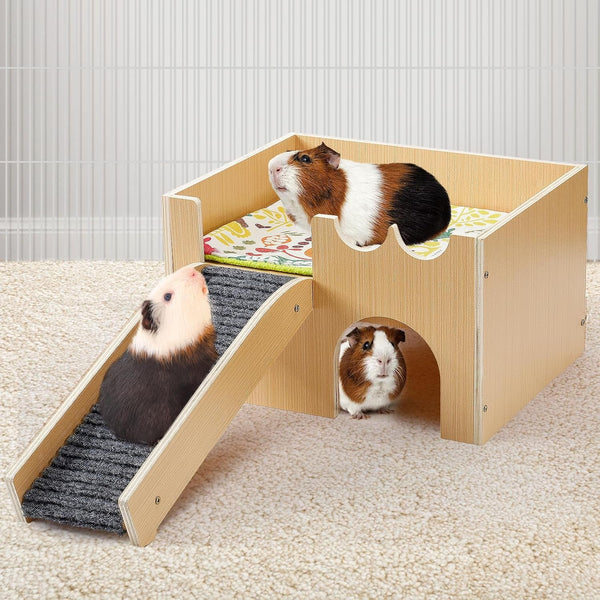MEWTOGO Upgraded Sturdy Wooden Guinea Pig Castle with Stairs & Mat | Easy to Assemble, Sturdy, Playing Hiding House, for Hamsters Bunny Chinchillas Small Animals8