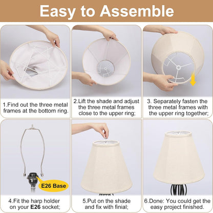 Bell Lamp Shades Set of 2, 6"Top X 13"Bottom X 10"High, Beige Lamp Shade | Lampshade for Table Lamps Floor Lamps, Fabric Natural Linen Hand Crafted, Spider Fitter, Harp Holders Included, Easy Assembly4