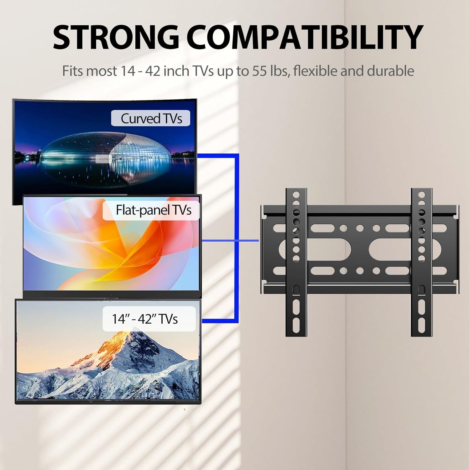 fixed-tv-wall-mount-for-14-42-flat-screen-tvs-small-wall-mount-tv-bracket-fit-19-24-28-32-35-39-40-inch-vesa-up-to-200x200mm-55lbs-max-load-easy-install-low-profile-monitor-mount-bracket