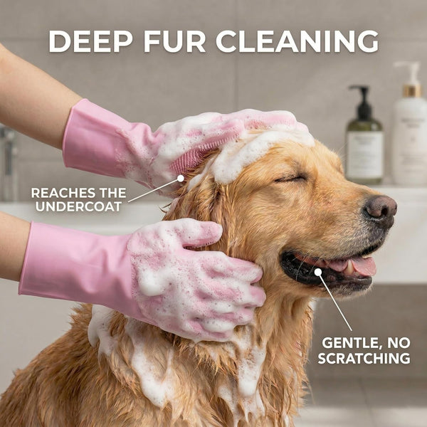 NVNAN Dog Bath Gloves for Washing, Pet Grooming Gloves with Shampoo Brush, Dog Bath Brush for Dogs and Cats, Essential Dog Bath Supplies (1 Pair, Pink)2