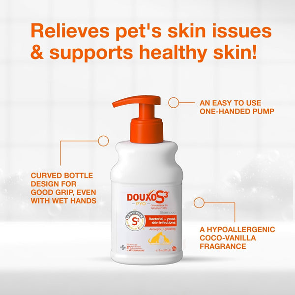 Douxo S3 PYO Medicated Dog Shampoo with 3% Chlorhexidine for Dogs – Antibacterial & Antiseptic Yeast Infection Treatment for Dogs & Cats, Clinically Proven, 6.7 Fl Oz | Antibacterial & Antiseptic Yeast Infection Treatment for Dogs & Cats, Clinically Proven, 6.7 Fl Oz5