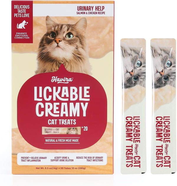 Havira Healthy Lickable Creamy Cat Treats Urinary Help – Chicken & Salmon Flavor Squeeze Treats with Cranberry & Dl-Methionine, Functional Snacks with Real Shredded Chicken, Grain Free1
