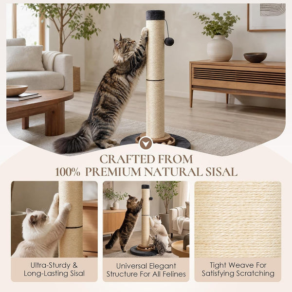 Heavy Duty Cat Scratching Post, 35 Inch Tall Cat Scratcher Cat Tree Tower with Hanging Ball for Indoor Cats Adults,Sisal Scratching Post with Toys4