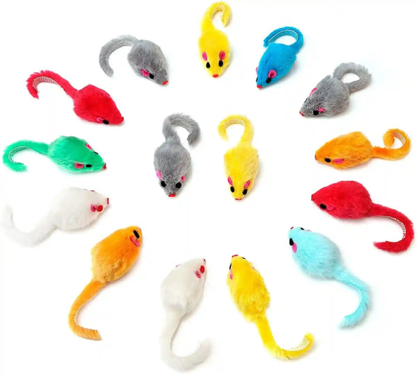 CHIWAVA 36PCS 4.1'' Furry Cat Toy Mice Rattle Small Mouse Kitten Interactive Play Assorted Color6