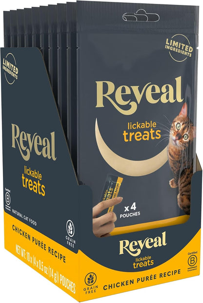 Reveal Fish & Chicken Variety Lickable Cat Treats 20-Pack 0.5 Oz Pouches | Creamy Puree, Limited Ingredient, Grain Free, High Quality Protein, Squeeze up for Training or Food Topper7