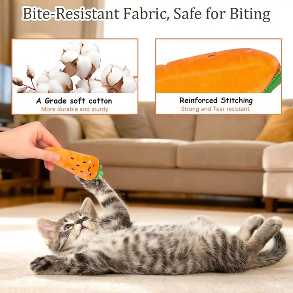 ETEKYER Catnip Cat Toys, 5 Pack, Plush Catnip Toys for Indoor Cats Kitten, Interactive Cat Nip Kitty Kicker Chew Safe Teeth Cleaning Toys, Fun Carrot Vegetable Shape4