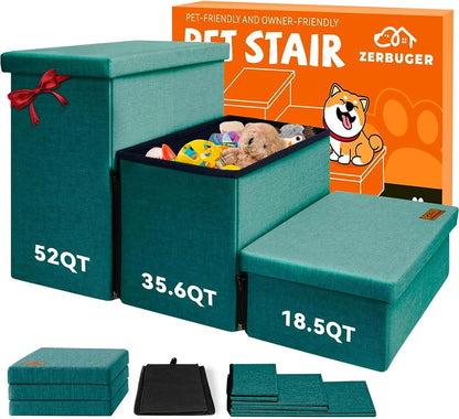 Zerbuger Wider Dog Ramp for High Bed with Storage 18" H, Foldable Dog Stairs for Small Medium Large Older Senior Animal, Sturdy Dog Step for Climbing Bed or Couch, Arthritis-Friendly (Gray, No Condo)27