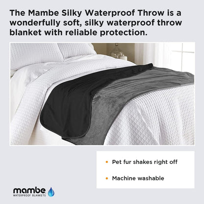 Silky Waterproof Throw for Protecting Furniture Bed Couch from Stains Caused by Dogs, Cats, Incontinence. Soft, Washable, Reversible. (Size Small 2-Pack 30X35 Inches, Color Black/Charcoal)2
