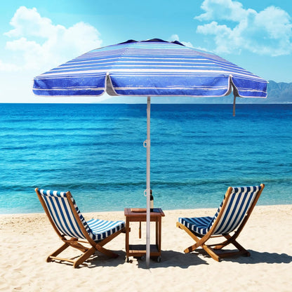 6Ft Beach Umbrella - Heavy Duty Wind Resistant UV 50+ Portable Sun Shade with Sand Anchor & Carry Bag, Outdoor Folding Umbrella for Beach, Pool, Patio, Garden (Blue Stripe) No Tilt the Sand Needs to Exceed the Spiral 6Inch5