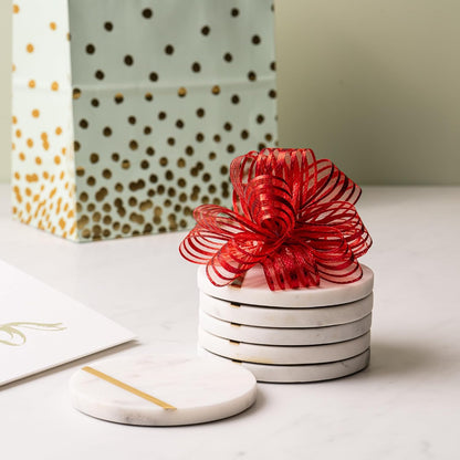 Marble Coasters with Gold Brass Inlay, White, Set of 6 | Real Natural Semi Absorbent Stone, Modern Luxury Decor for Coffee Table, Office Desk or Bar Cart6
