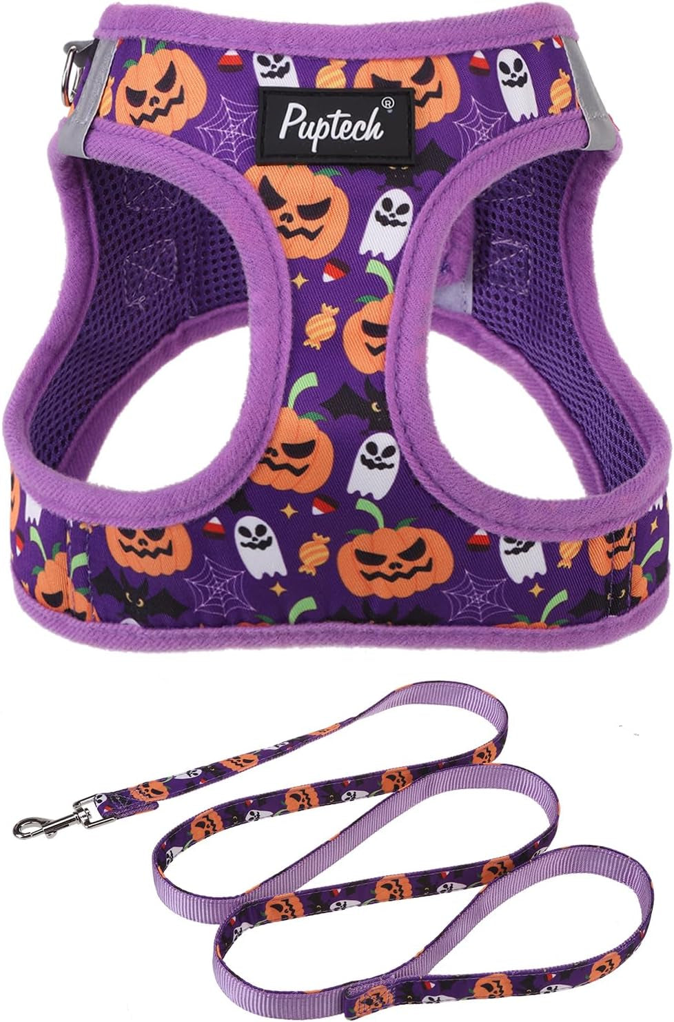 pupteck-dog-harness-and-leash-set-for-small-medium-dogs-no-pull-step-in-soft-mesh-puppy-cat-vest-harnesses-reflective-at-night-green-s