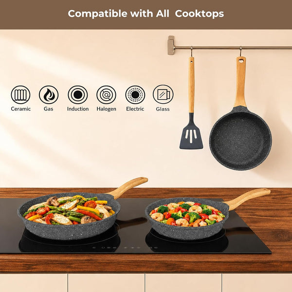 Kitchen Nonstick Cookware 3 Piece Omelette Pan Skillet Set, Nonstick Die-Cast Deep Frying Pans Set with Induction Bottom, 8, 9.5 & 11 Inches Frying Pans with Stay Cool Handles, PFOA Free4