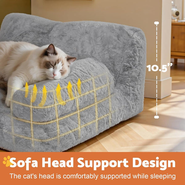 Gimars Upgrade Large Cat Bed for Indoor Cats -Added 10% More Stuff Sponge, Orthopedic Pet Couch Beds with Bolstered Edges, Fluffy Washable & Removable Cover, anti Slip Base, Grey | 10% More Stuff Sponge, Orthopedic Pet Couch with Bolstered Edges, Fluffy Washable & Removable Cover, anti Slip Base5