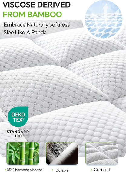 Dorm Room Essentials Twin XL Mattress Topper for Students Back to School | Viscose Derived from Bamboo, Soft Topper for Pressure Relief with Elastic Deep Pockets, Shredded Memory Foam Filling3