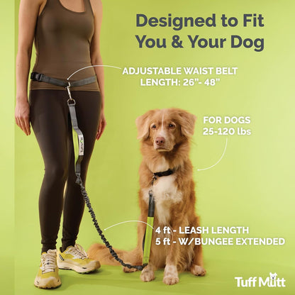 Tuff Mutt Hands Free Dog Leash for Walking Running Hiking, Waist Leash with Bungee, Adjustable Belt, Reflective Double Handle Design for Large Medium Dogs2
