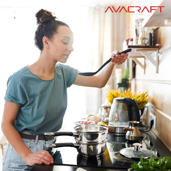 1.5 Quart 18/8 Stainless Steel Double Boiler with Glass Lid | 5-Layer Capsule Base, Ideal for Melting Chocolate, Butter, Cheese, Wax, Long Stay-Cool Handle, Comfortable Grip7