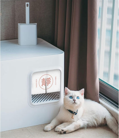 Dog Potty Training Toilet ﻿ Cat Litter Tray Fully Enclosed Japanese Style Box Toilet Kitten anti Splash and Deodorant Corridor Pet with Curtain Pink and White(A)9