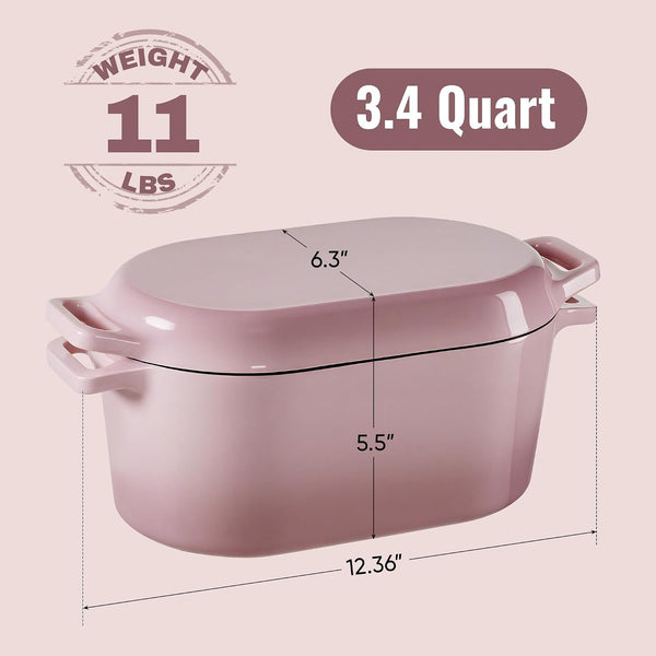 Dutch Oven for Bread Baking, 3.4 QT Bread Dutch Oven for Sourdough,Enamelled Cast Iron Bread Oven with Lids, Heavy-Duty Non Stick Sourdough Loaf Pan, Meatloaf Pan, Pink3