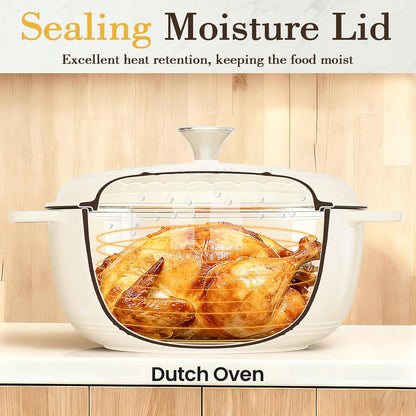 6QT Enameled Cast Iron Dutch Oven with Lid, Versatile Heavy-Duty Cookware Pot for Baking Bread, Braising, Soups & Stews, Oven & Stovetop Safe with Heat Resistant Gloves（Cream White）6
