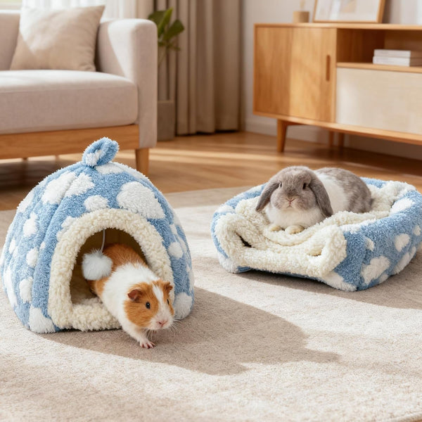 Bunny Bed Blue Sky with Cloud Pattern House for Rabbit Guinea Pig Hiding Hut Small Animals Hideaway Indoor Habitat for Bunny Guinea Pigs (Blue)2
