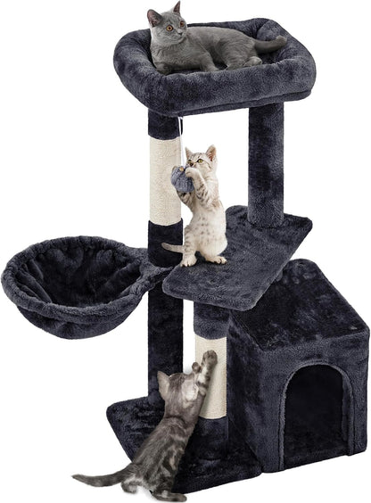 Yaheetech 34.5In Scratching Post, Cat Scratchers for Indoor Cats and Kittens, Multifunctional Activity Post W/Sisal Rope＆Dangling Ball＆Large Condo, Dark Gray10