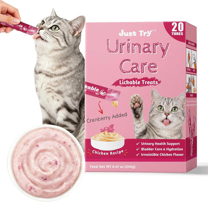 Just Try Cranberry Lickable Cat Treats with Taurine, 20 Tubes | Supports Urinary Tract Health, Kidney Support , and Daily Hydration for Cats1