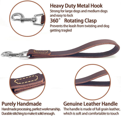 Leather Short Dog Lead, Strong Traffic Pet Lead with 360º Heavy Duty Metal Hook, Short Dog Leash for Big Large Medium Dogs Training and Walking.3