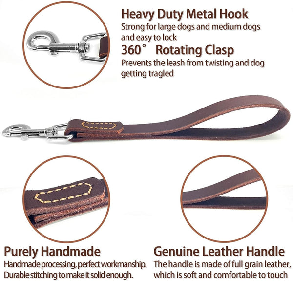 Leather Short Dog Lead, Strong Traffic Pet Lead with 360º Heavy Duty Metal Hook, Short Dog Leash for Big Large Medium Dogs Training and Walking.3