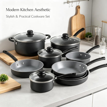 10 Piece Ceramic Nonstick Cookware Set, Patterned Interior with Tempered Glass Lids6