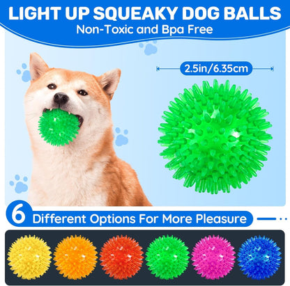 6 Pack 2.5" Light up Squeaky Dog Balls, Spiky Dog Toy Balls for Puppy Small,Medium Dogs2