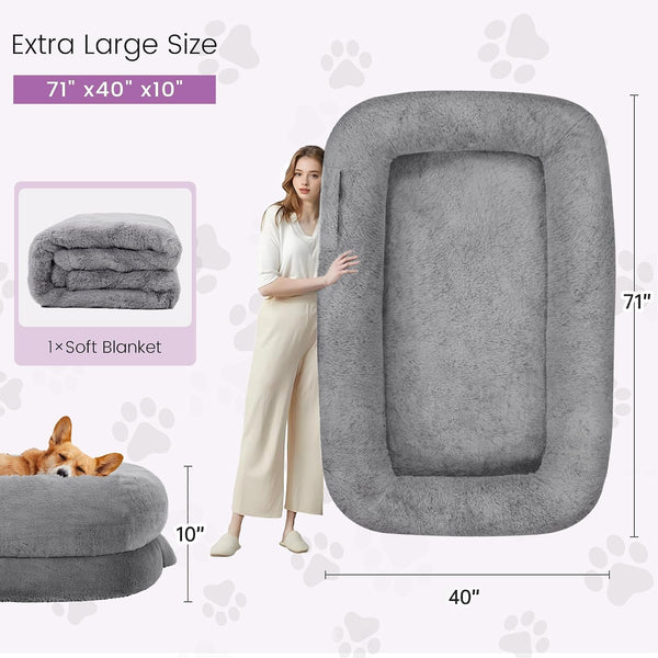 Murago Human Dog Bed for Adults, 71"X43"X10", Light Grey | Long Human Size Dog Bed, Removable Cover, Orthopedic Design7