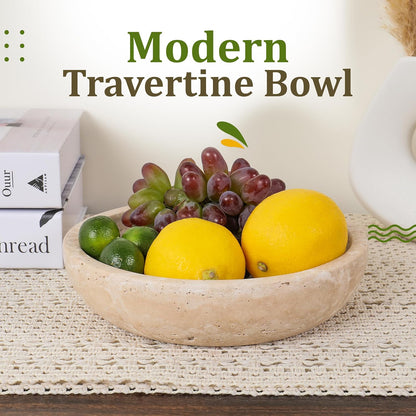 Travertine Decorative Bowl - 7.8” Diameter & 2” Height - Key Bowl for Entryway Table - Travertine - Organic Modern Centerpiece - Beige/Natural5