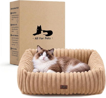 Cute Dog Bed for Small Dogs & Cats,Washable Fluffy Cat Beds for Indoor Cats, Rectangle Orthopedic Memory Foam Puppy Beds with Anti-Slip Bottom, 20 X19 X 7 Inches, Cream(20X19X6Inchs)24