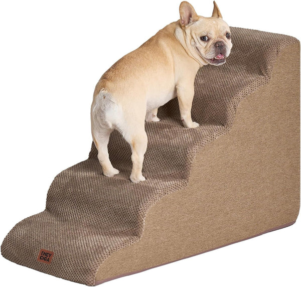 EHEYCIGA Curved Dog Stairs Ramp for 5-Step High Beds, 22.6" H Dog Steps | 33D Density of Pure Foam, for Small Dogs and Cats, Pet Stairs for High Bed Climbing, Non-Slip Balanced Pet Step Indoor, Grey19