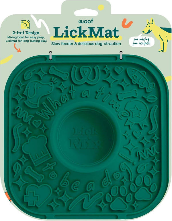 Woof Lickmat, Slow Feeder Mat for Dogs, Green | Built-In Mixing Bowl, Bpa-Free Silicone, Non-Slip Suction Cups, Dishwasher Safe, Easy to Clean1