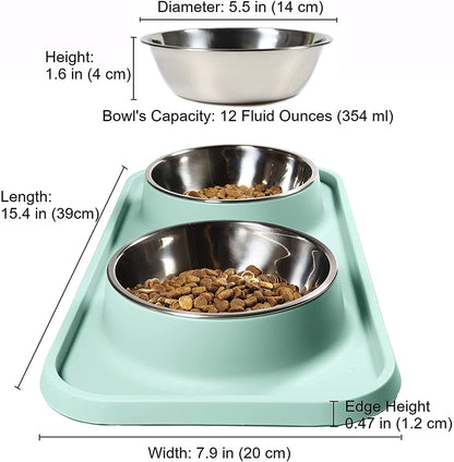 L.D.Dog Cat Food Bowls, Cat Bowls Non-Skid and Non-Spill Silicone Pads with PP Stand, Removable Stainless Steel Food and Water Dishes for Cats, Small Size Dogs5